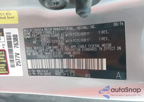 2014 Toyota Sienna L V6 7 Passenger from USA, damaged, VIN 5TDZK3DCXES497697